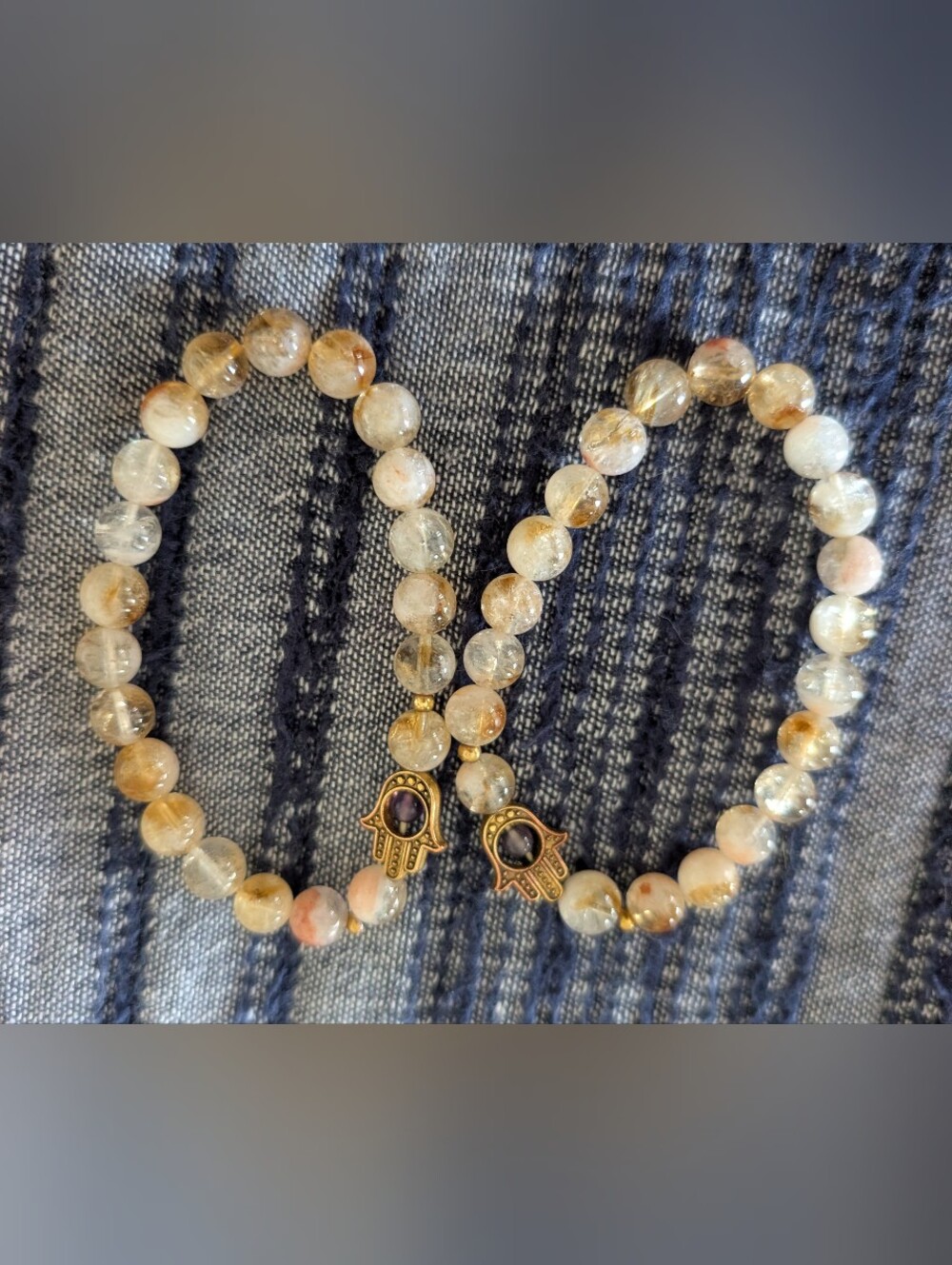 Gold Hamsa Bead Stretch Bracelet - Multicolor Golden Tones